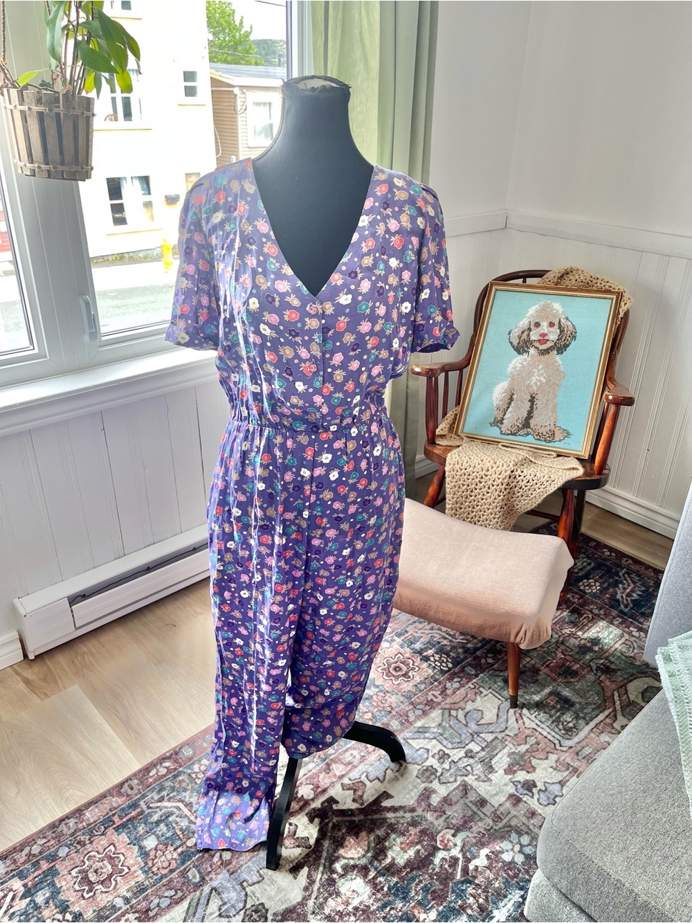 Prettiest Vintage Lavender Floral Jumpsuit Button Up - Size Medium